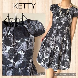 ケティ(ketty)のKETTY ケティ　花柄　ワンピース　半袖　Aライン　モノトーン　ひざ丈　日本製(ひざ丈ワンピース)