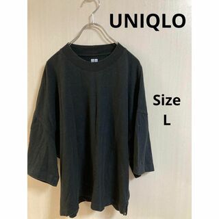 ユニクロ(UNIQLO)の28a663 ユニクロ　UNIQLO レディース　ブラック半袖シャツ　綿100%(Tシャツ(長袖/七分))