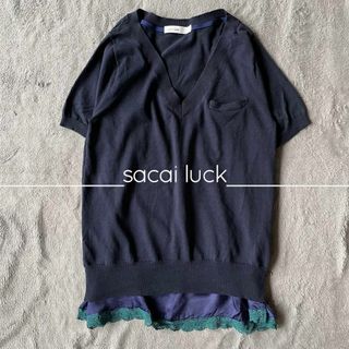 sacai luckサカイラック　ペイズリー柄ティアードブラウス　ネイビー