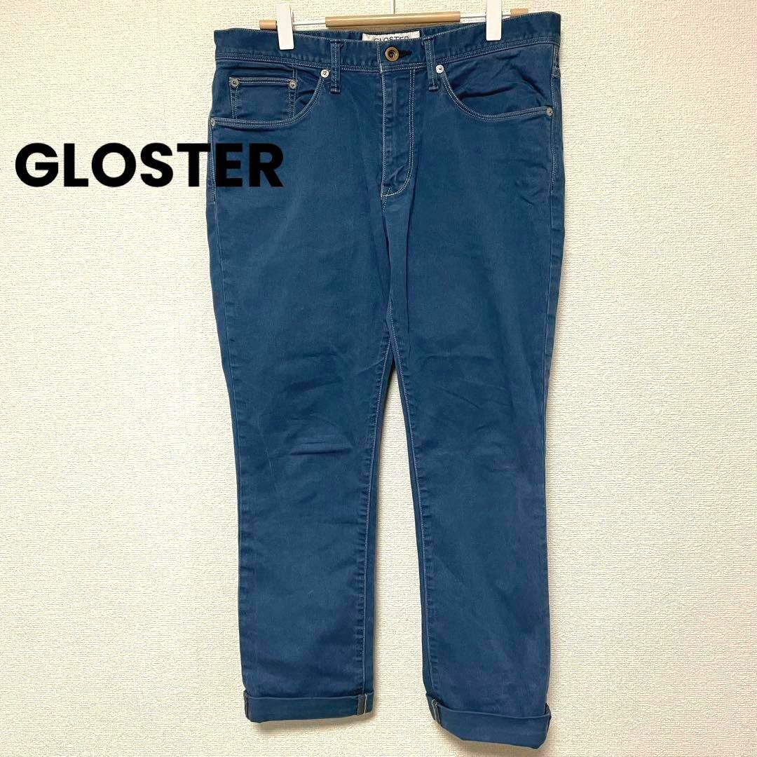 GLOSTER(グロスター)の3162 GLOSTERレザーバッチ 青系 デニムパンツ カジュアルパンツ 牛革 メンズのパンツ(デニム/ジーンズ)の商品写真