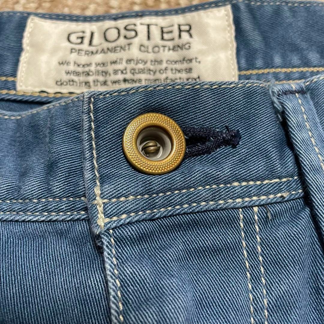 GLOSTER(グロスター)の3162 GLOSTERレザーバッチ 青系 デニムパンツ カジュアルパンツ 牛革 メンズのパンツ(デニム/ジーンズ)の商品写真