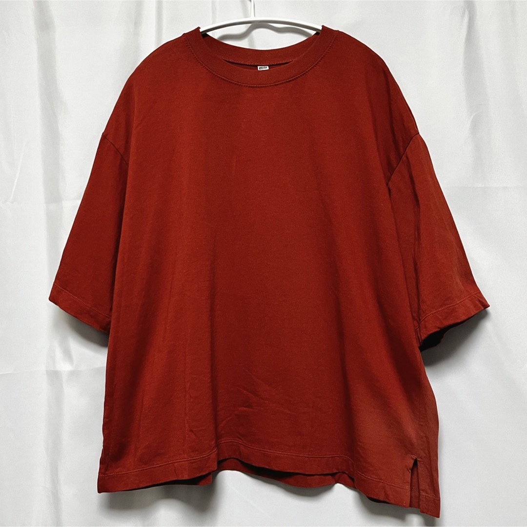 UNIQLO(ユニクロ)のユニクロ オーバーサイズＴ 5分袖 ダークオレンジ L レディースのトップス(Tシャツ(半袖/袖なし))の商品写真
