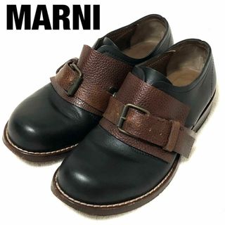 マルニ(Marni)のマルニ　レザーストラップシューズ　ブラウン　40　ネイビー　レザー　ブーツ(その他)