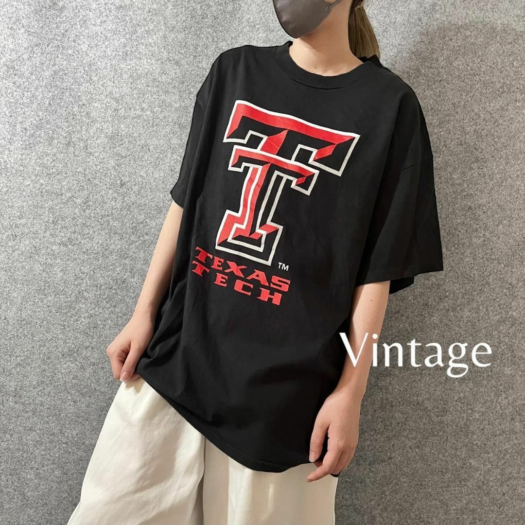 【TEXAS TECH】ベースボール チーム ロゴ ルーズ 黒 Tシャツ XL