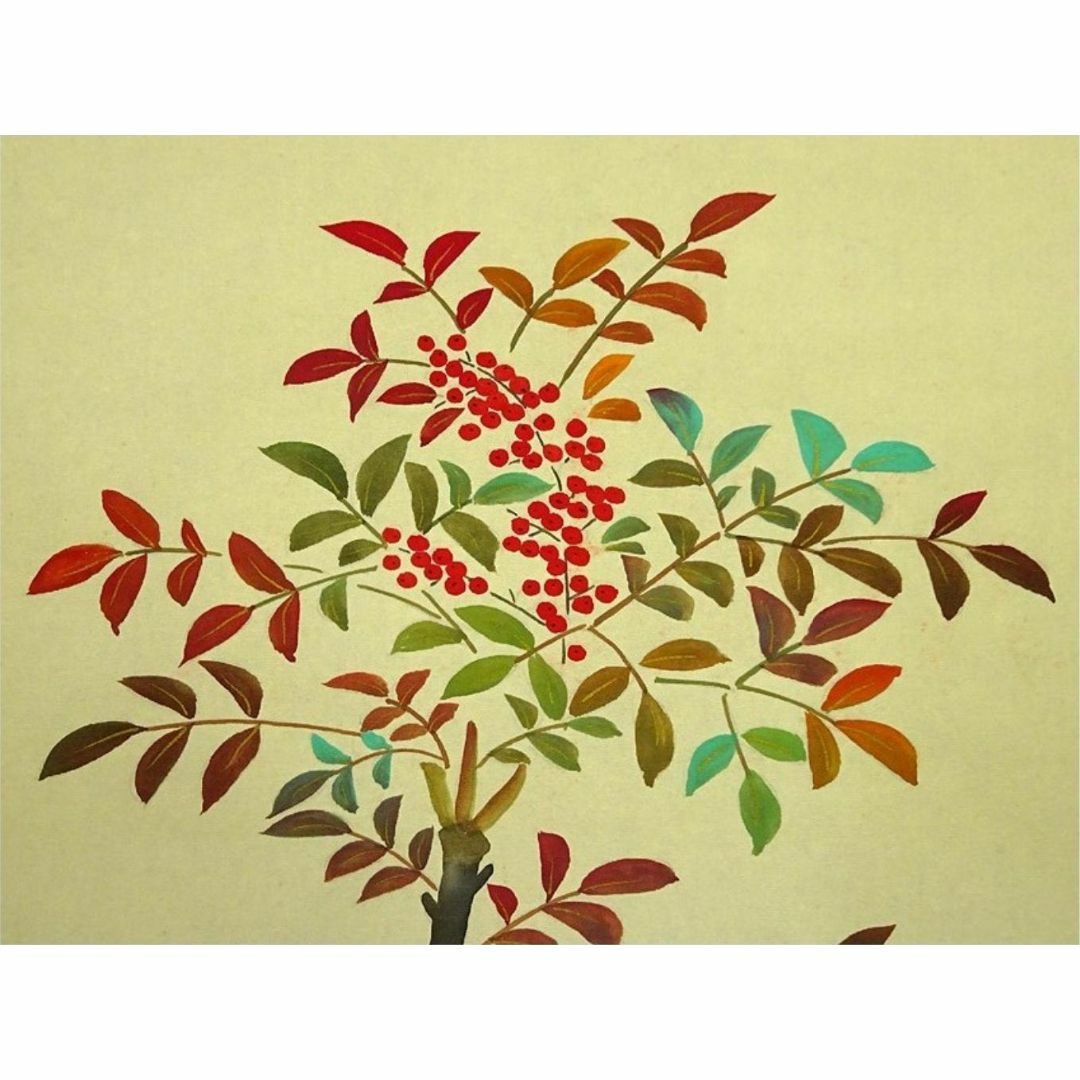 ベンチ 収納付 玉翠筆 絹本着色掛軸 花鳥画 【菖蒲、南天、福寿草他