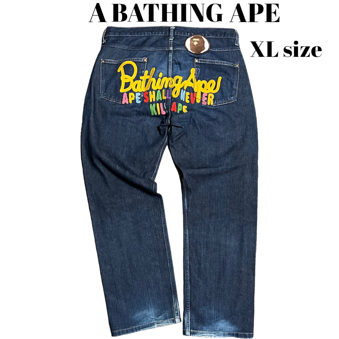 A BATHING APE - 激レアデザインA BATHING APE デニムパンツ 刺繍ロゴ ...