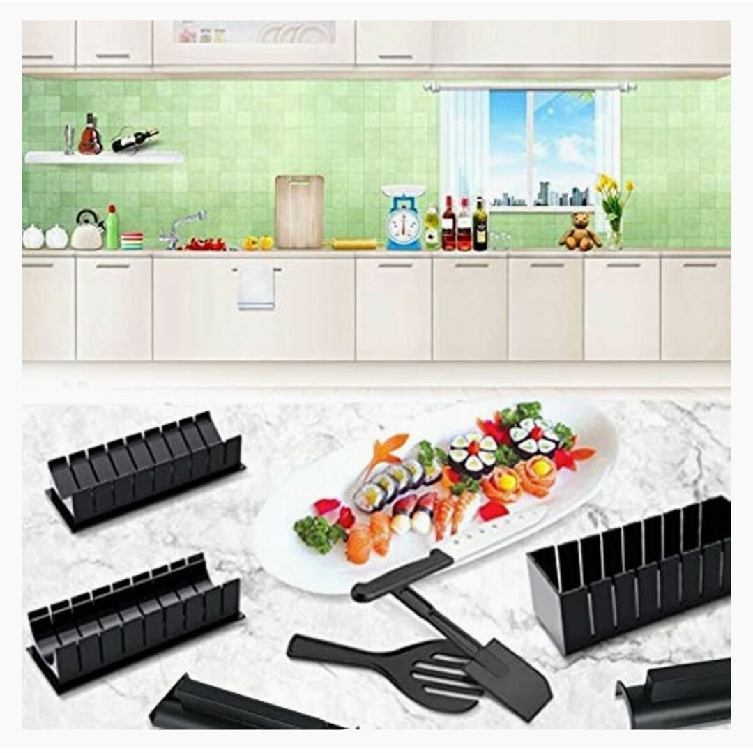 寿司作りセット 巻きす 寿司型 握り10点セット 料理グッズ ブラックの