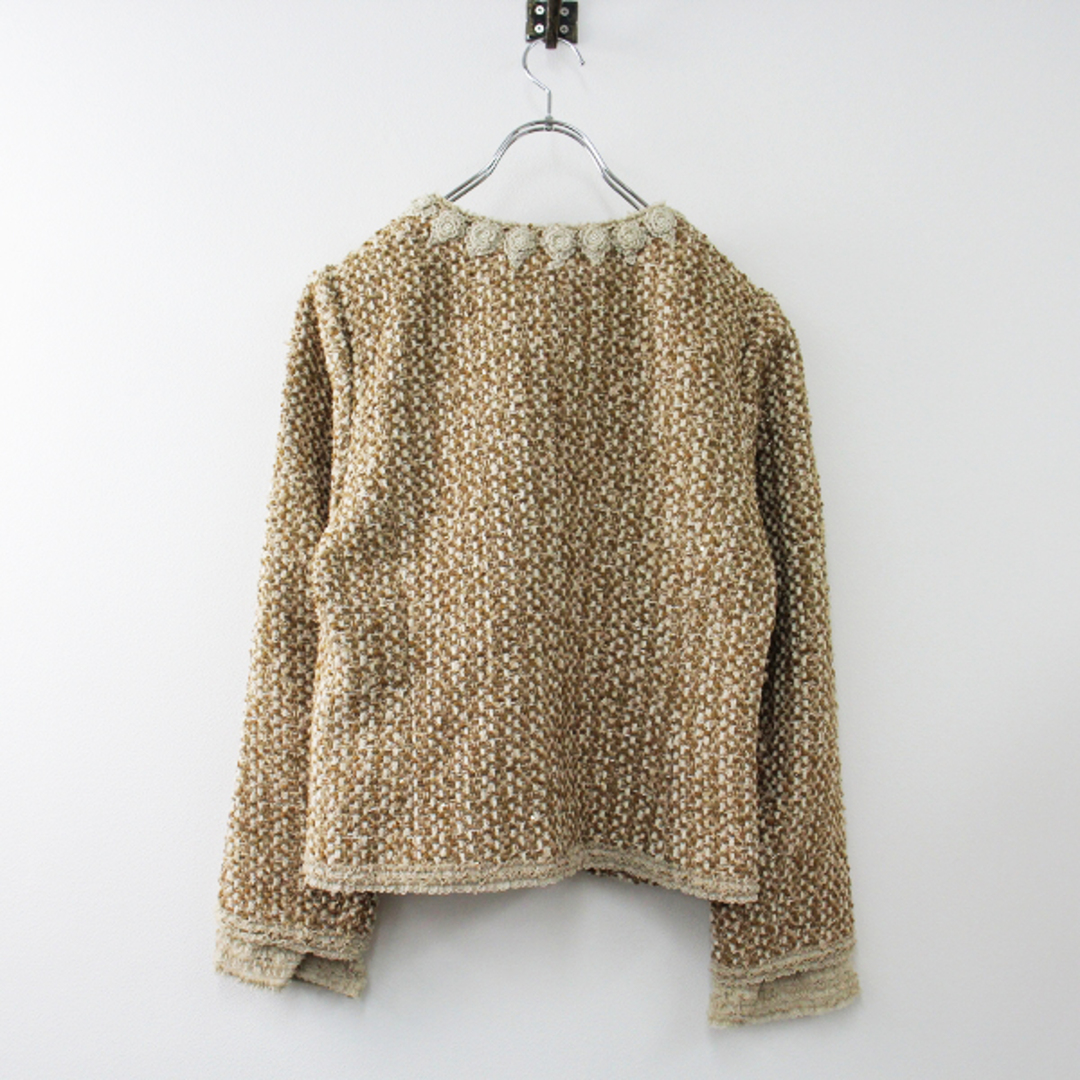 12月スーパーSALE 15%OFF】 【INGEBORG】 ノーカラー 花装飾 ツイード