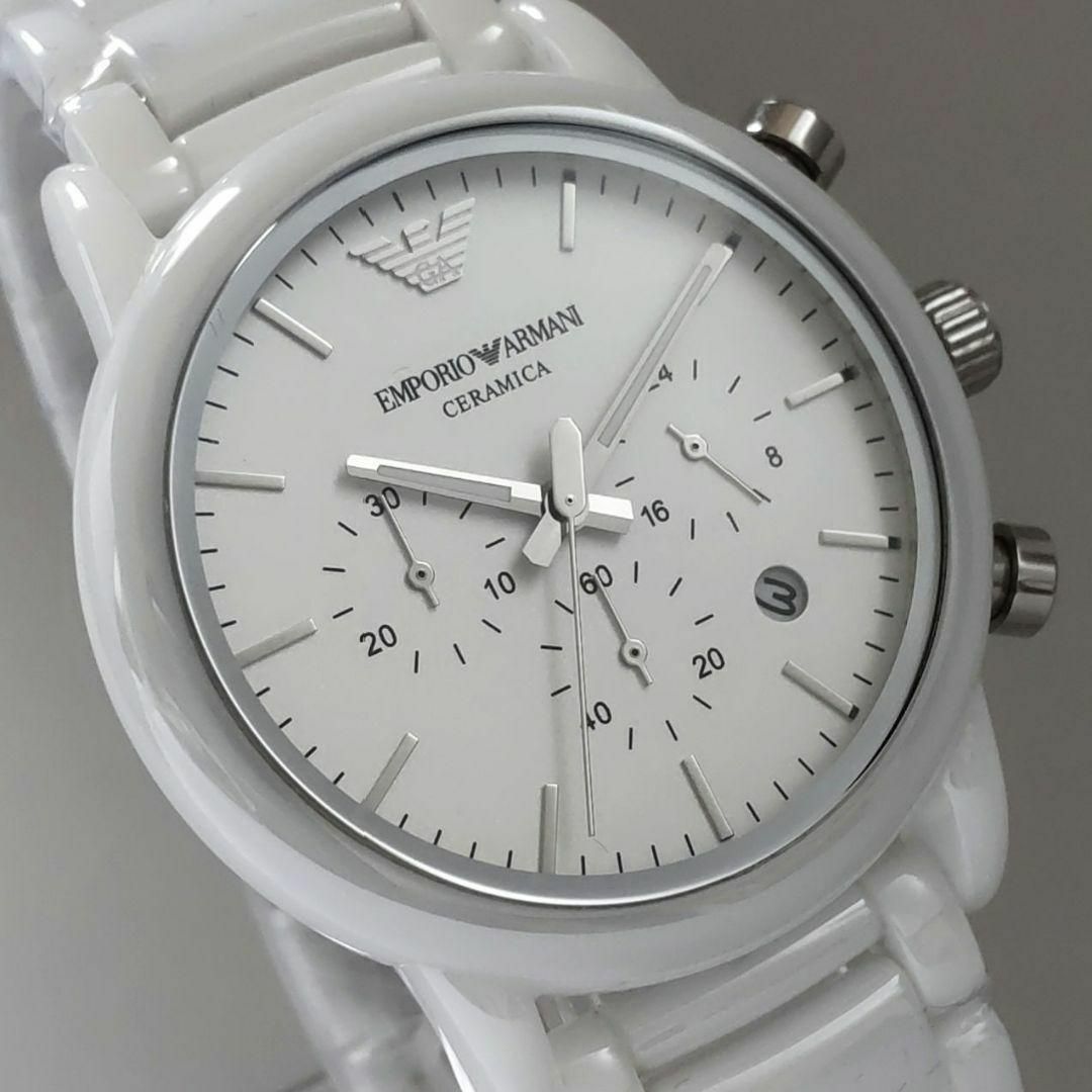ホワイト白【新品】EMPORIO ARMANI 腕時計 メンズ 43㎜ クォーツ
