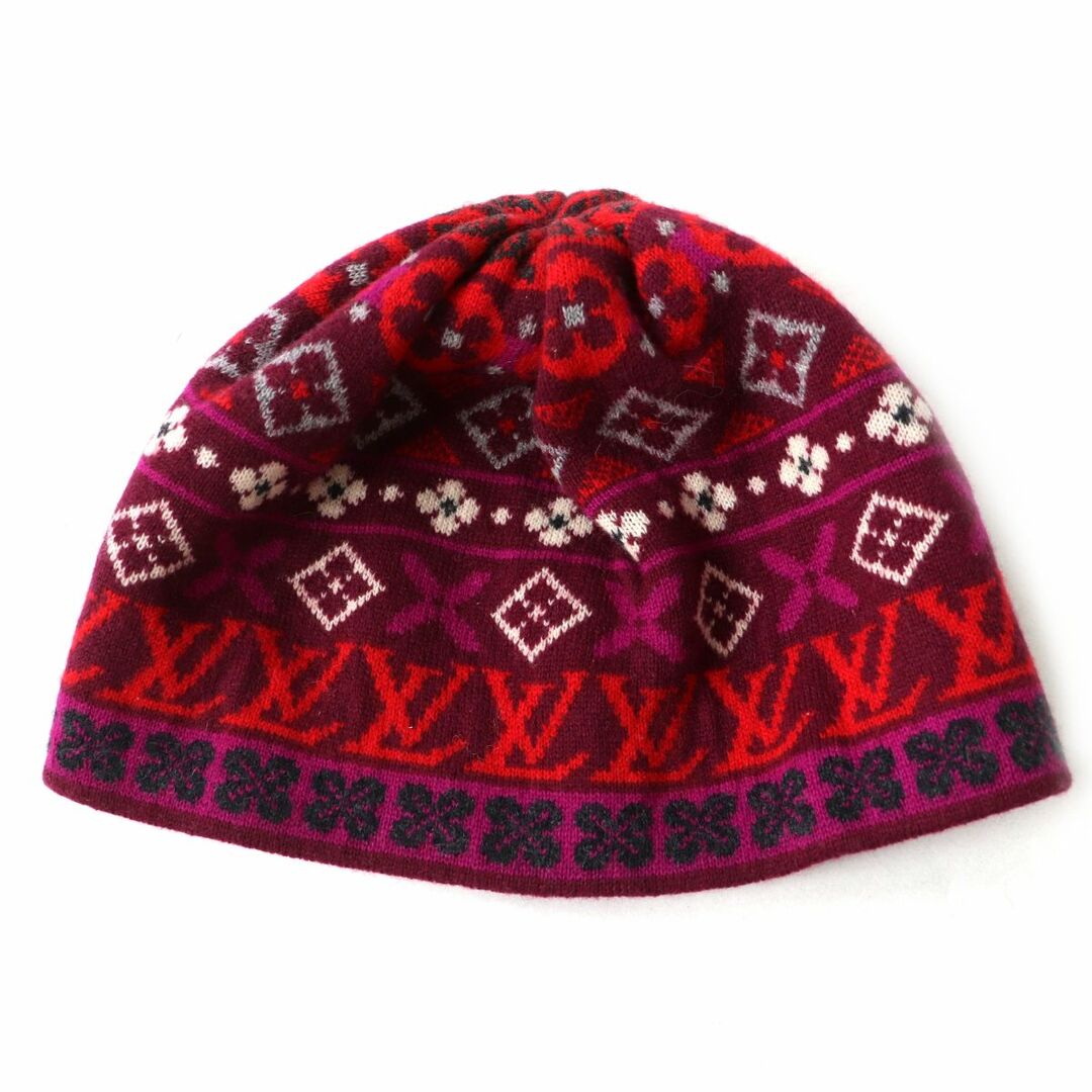 美品◎正規品 イタリア製 LOUIS VUITTON ルイヴィトン レディース カシミヤ100% ニットキャップ/ニット帽 レッド系×マルチ 総柄 | フリマアプリ ラクマ