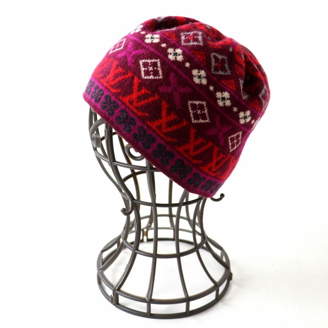 美品◎正規品 イタリア製 LOUIS VUITTON ルイヴィトン レディース カシミヤ100% ニットキャップ/ニット帽 レッド系×マルチ 総柄