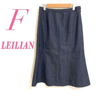 レリアン(leilian)のLEILIAN レリアン　フレアスカート　きれいめ　シャンブレー　ネイビー(ひざ丈スカート)