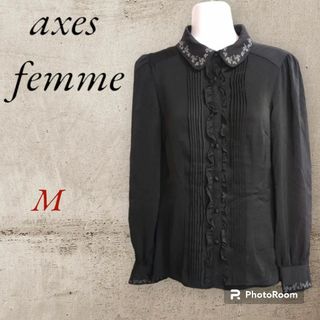 アクシーズファム(axes femme)の【美品】axes femme 薔薇刺繍フリルブラウス(シャツ/ブラウス(長袖/七分))