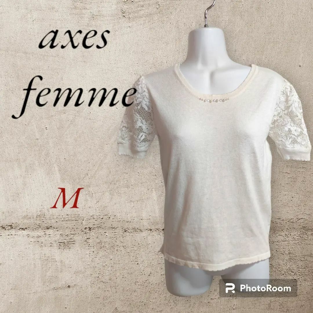 axes femme(アクシーズファム)の【美品】axes femme パール付き 袖レーストップス レディースのトップス(Tシャツ(半袖/袖なし))の商品写真