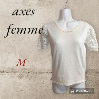 アクシーズファム(axes femme)の【美品】axes femme パール付き 袖レーストップス(Tシャツ(半袖/袖なし))