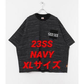 ワンエルディーケーセレクト(1LDK SELECT)のXLサイズ NAVY SEE SEE SUPER BIG FLAT BOADER(Tシャツ/カットソー(半袖/袖なし))