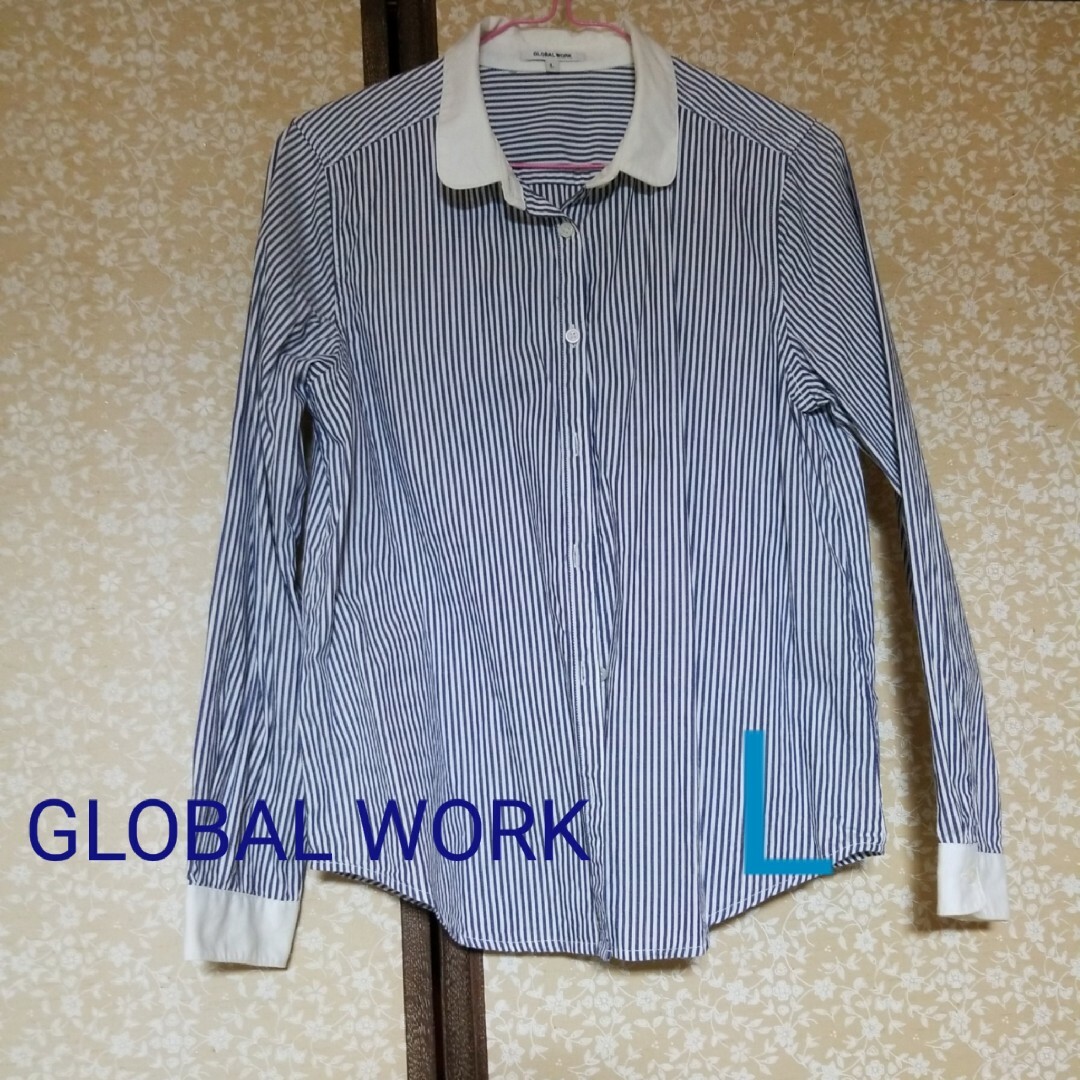 GLOBAL WORK(グローバルワーク)のGLOBAL WORK ブルーストライプシャツ　丸襟ブラウス レディースのトップス(シャツ/ブラウス(長袖/七分))の商品写真
