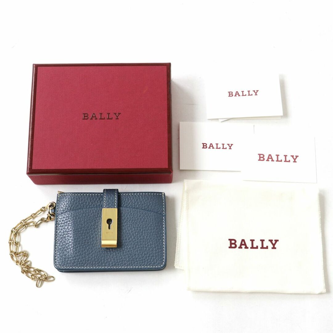 Bally(バリー)の極美品◎イタリア製 22年購入 BALLY バリー AVA W.T レザー カードケース／名刺入れ／コインケース ブルー系×ゴールド金具 箱付き レディースのファッション小物(名刺入れ/定期入れ)の商品写真