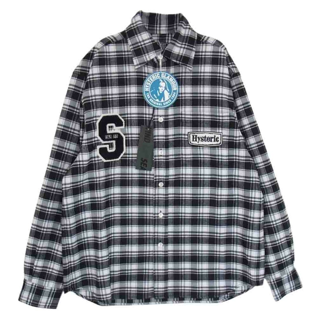 S肩幅HYSTERIC GLAMOUR ヒステリックグラマー × WIND AND SEA BERET ウィンダンシー 22AW WDS-C-HYS-23-AP-Q1-09 02223ZI10 CHECK SHIRT チェック ネルシャツ ブラック系 S【新古品】【未使用】