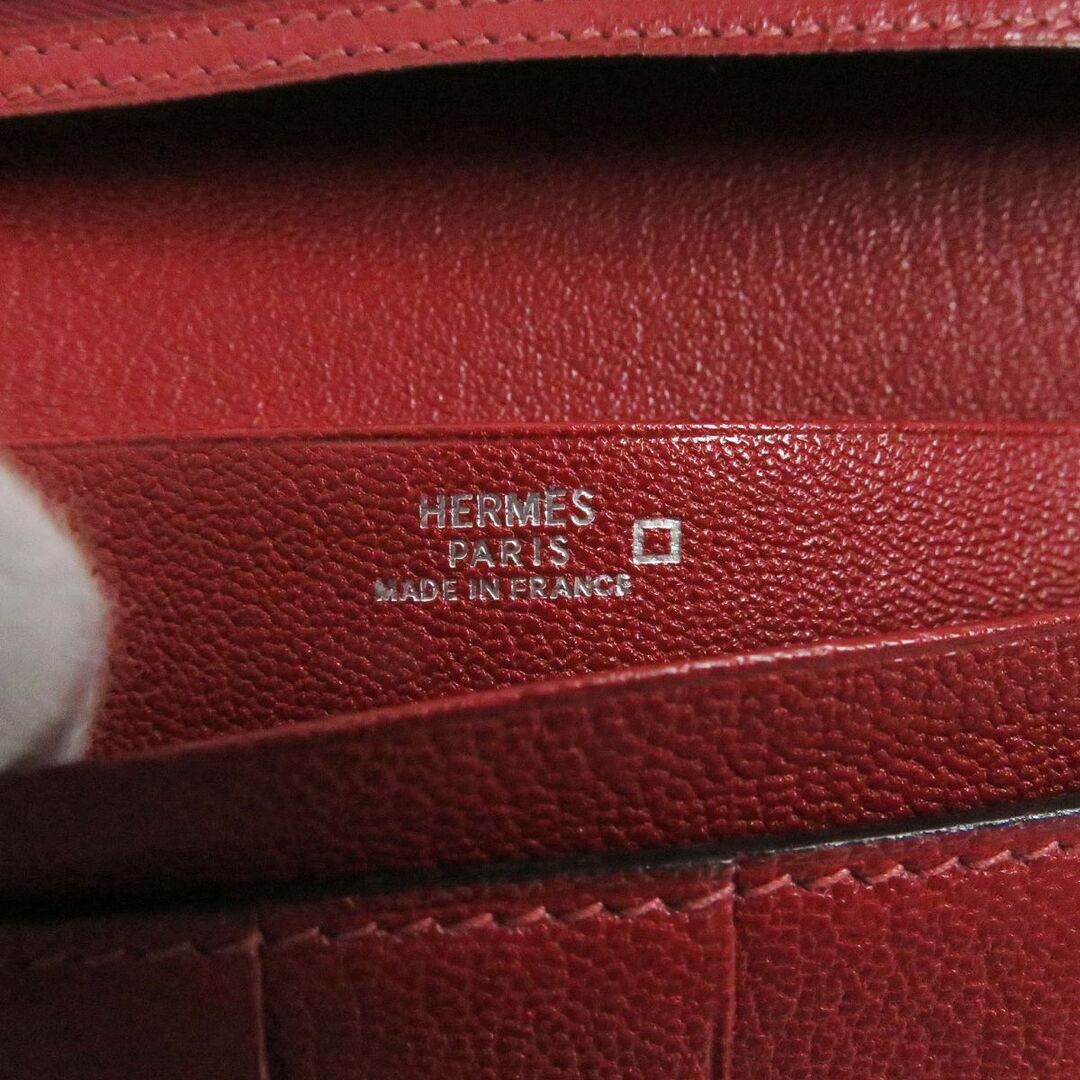 美品□HERMES/エルメス ベアンクラック Hロゴ シルバー金具 アリゲーター レザーロングウォレット/長財布 ルージュ系 仏製 □F刻印入り