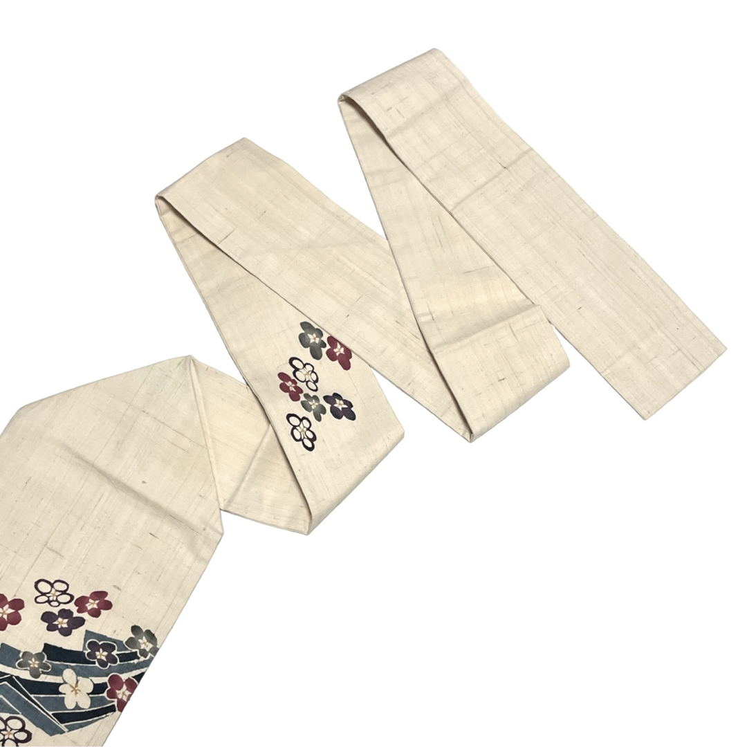 《#kira207》美品⭐️名古屋帯 正絹 紬 ベージュに近い白 型染め