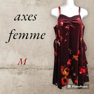 アクシーズファム(axes femme)の【美品】axes femme 赤紫ベロア花柄キャミワンピ(ひざ丈ワンピース)