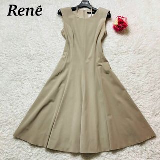 René - 【美品】Rene ワンピース ベージュ 縦ライン 美スタイルの通販