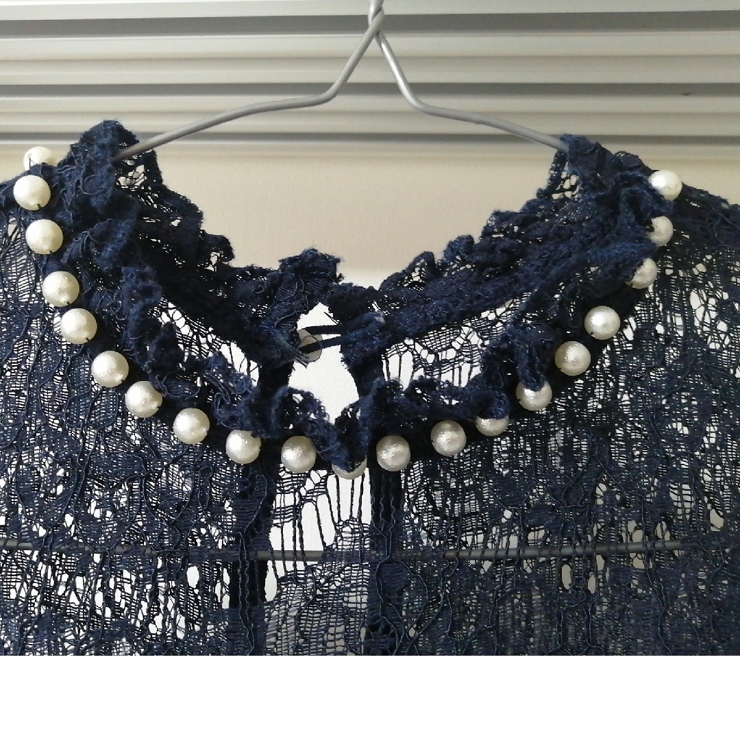 襟元パール付き ドレスワンピース 小柄 膝丈 レディースのフォーマル/ドレス(ミディアムドレス)の商品写真