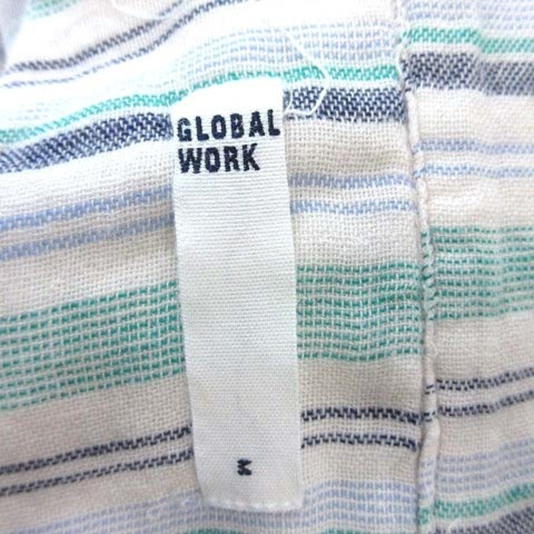 GLOBAL WORK(グローバルワーク)のグローバルワーク シャツ スタンドカラー 長袖 ボーダー コットン M 緑 紺 メンズのトップス(シャツ)の商品写真