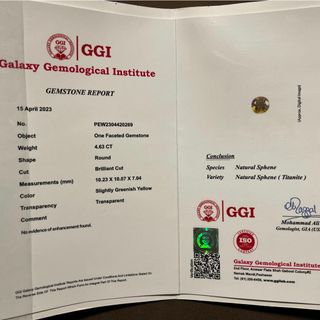 鑑別書あり】大粒スフェーン 4.63ct ラウンド ブリリアントカット