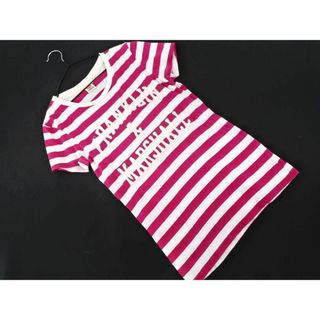 フランクリンアンドマーシャル(FRANKLIN&MARSHALL)のFRANKLIN & MARSHALL フランクリン＆マーシャル ボーダー ワッペン Tシャツ sizeS/白ｘピンク  ■◆ レディース(Tシャツ(半袖/袖なし))