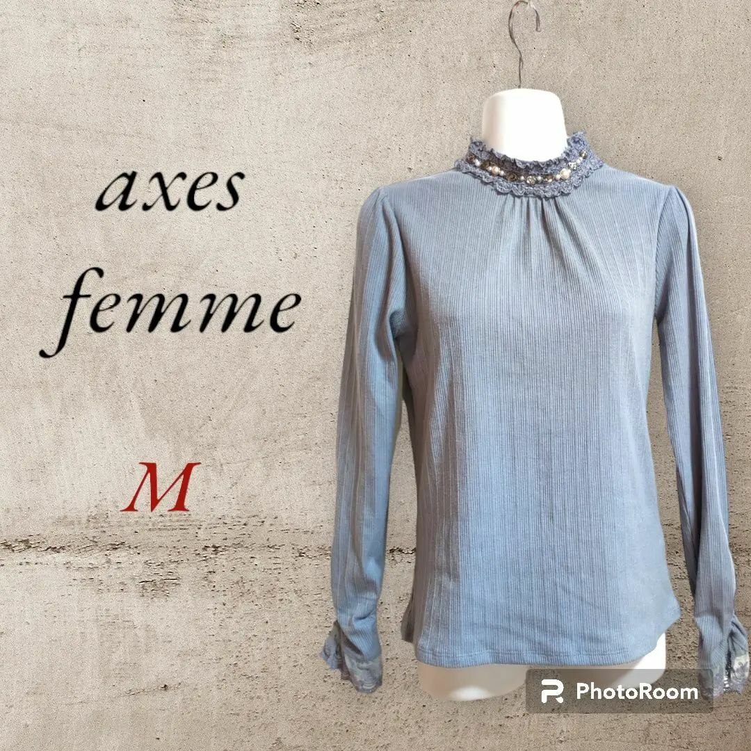 axes femme(アクシーズファム)の【美品】axes femme パールビジュー装飾レースタートルネックトップス レディースのトップス(カットソー(長袖/七分))の商品写真