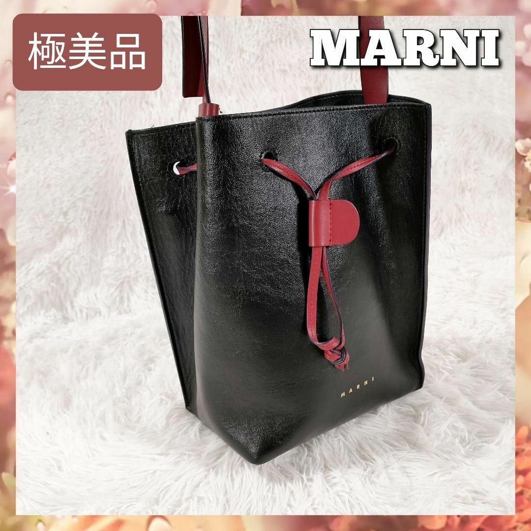 極美品 MARNI マルニ レザー 巾着型 ショルダーバッグ レディース341449