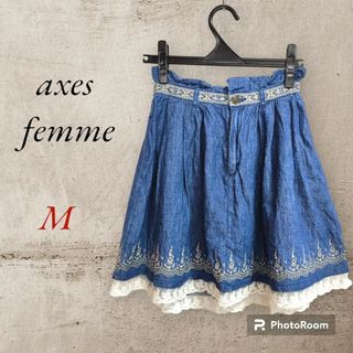 アクシーズファム(axes femme)の【美品】axes femme 花刺繍ジーンズレーススカート(ひざ丈スカート)