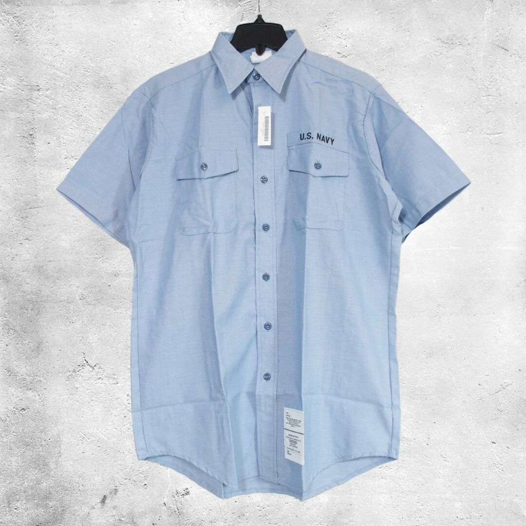 くつろぎカフェタイム 50S60s USNAVY 半袖 シャンブレーシャツ