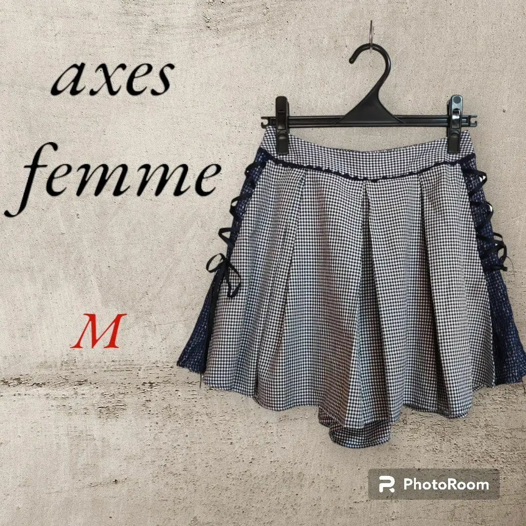 axes femme POETIQUE(アクシーズファムポエティック)の【美品】axes femmePOETIQUE ギンガムチェック編み上げキュロット レディースのパンツ(キュロット)の商品写真