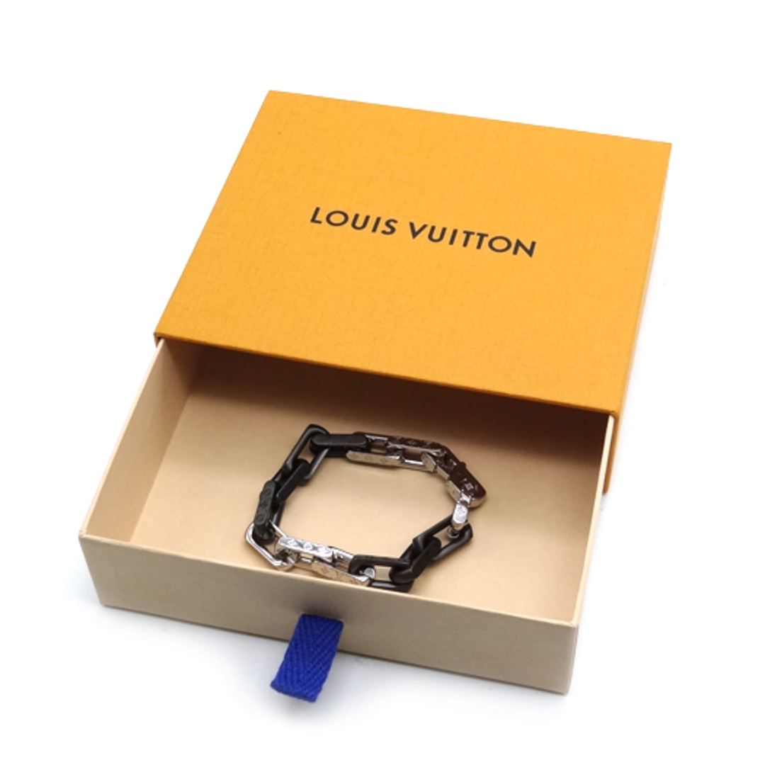 LOUIS VUITTON Monogram Chain Bracelet Black Silver M00686