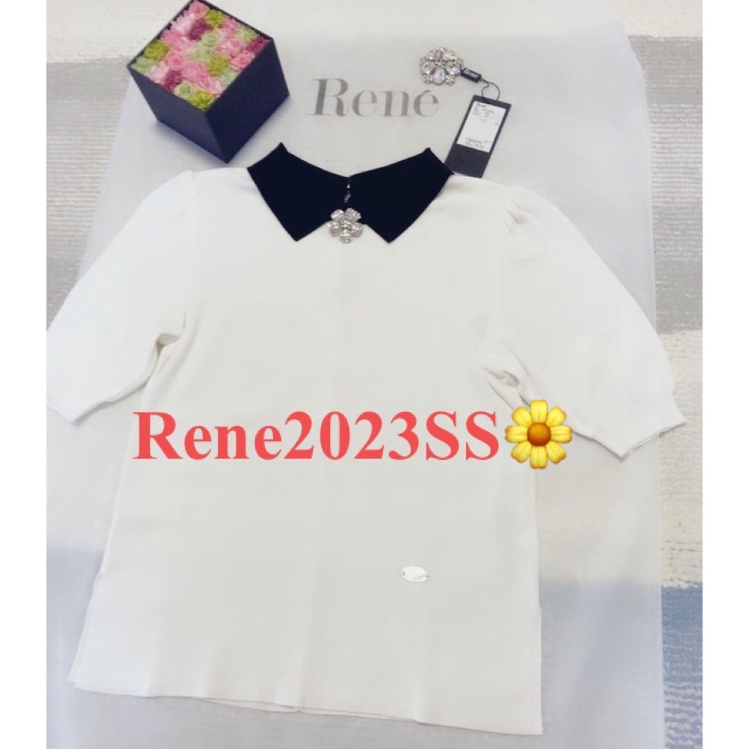 ニット/セーターRene  美品2023今季品✨可愛い　襟付きパール配色ニット♡プルオーバー34