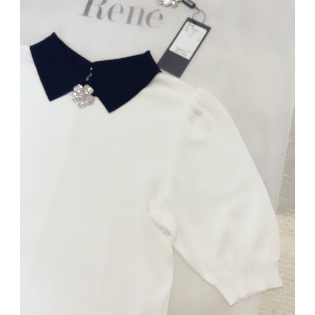 Rene 美品2023今季品✨可愛い 襟付きパール配色ニット♡プル Rene 美品2023今季品✨可愛い 襟付きパール配色ニット♡プル