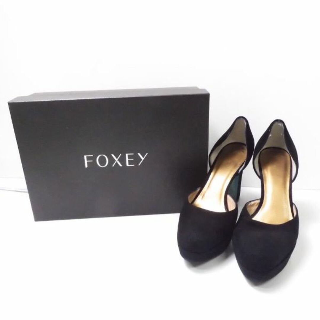 FOXEY(フォクシー)の美品 FOXEY フォクシー 30436 ハイフラットパンプス 1点 ブラック 36.0(約23.5cm) スエードレザー ドービル 黒 ヒール シューズ 靴 レディース AU1676C  レディースの靴/シューズ(ハイヒール/パンプス)の商品写真