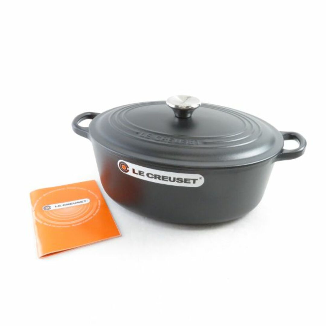 未使用 Le Creuset ルクルーゼ シグニチャー ココット・オーバル 両手鍋 1点 ブラック 27cm シルバーツマミ SC7009B1