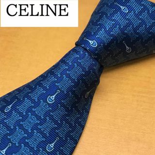 セリーヌ(celine)の美品★ セリーヌ CELINE★ ハイブランド ネクタイ ネイビー シルク ロゴ(ネクタイ)