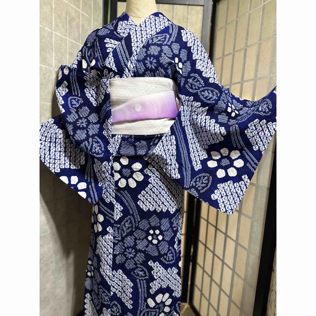 浴衣美品逸品2点セット裄丈68身丈154身幅やや大有松鳴海総絞り浴衣2点セット
