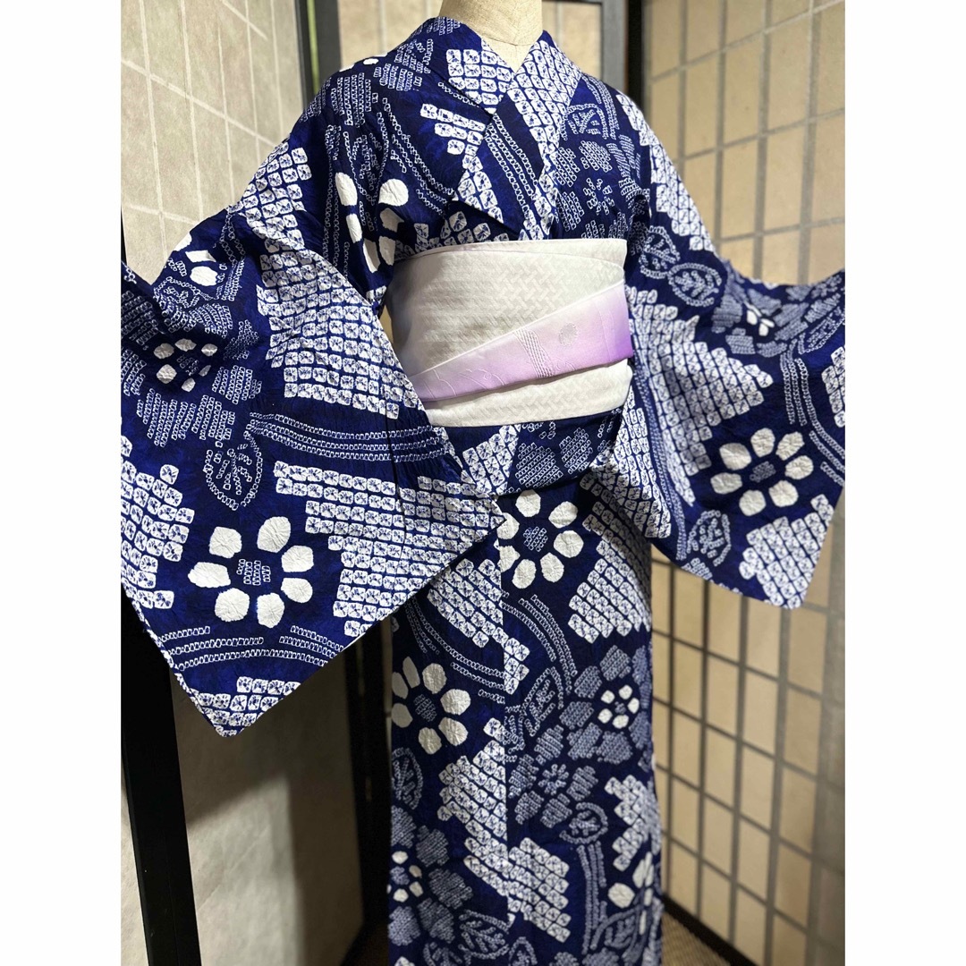 浴衣美品逸品2点セット裄丈68身丈154身幅やや大有松鳴海総絞り浴衣2点セット