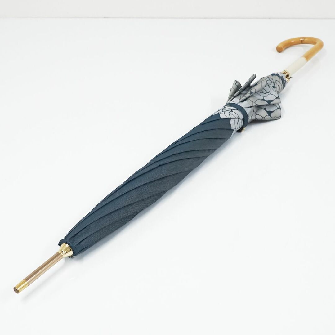 傘 HANWAY ハンウェイ USED品 ブルー系 花柄 切りかえハンドル 高級 エレガント 60cm S S9717 7