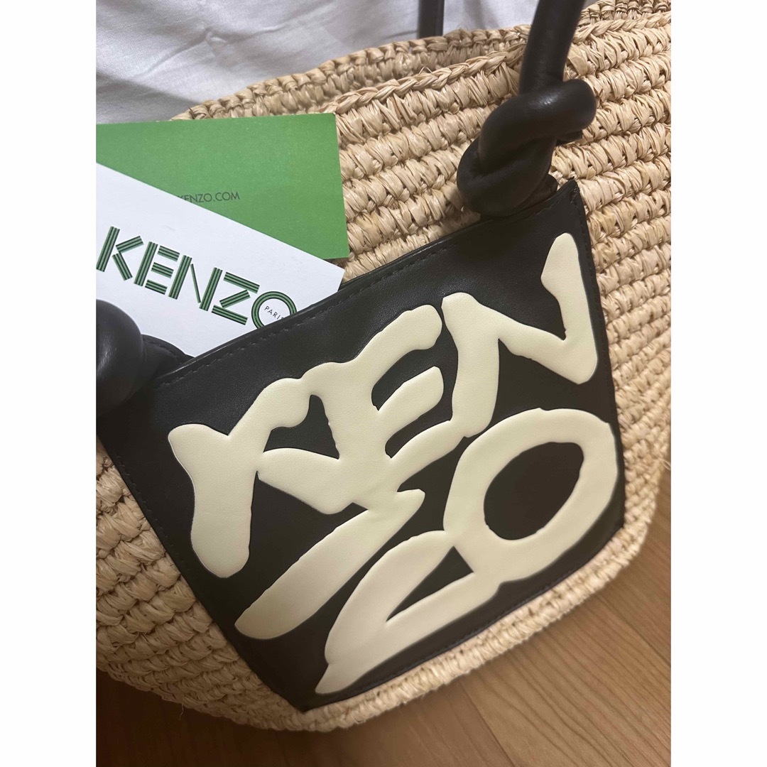 ラフィアレザー外側【KENZO】Basket Tote Bag バスケットトートバッグ ポーチ付き