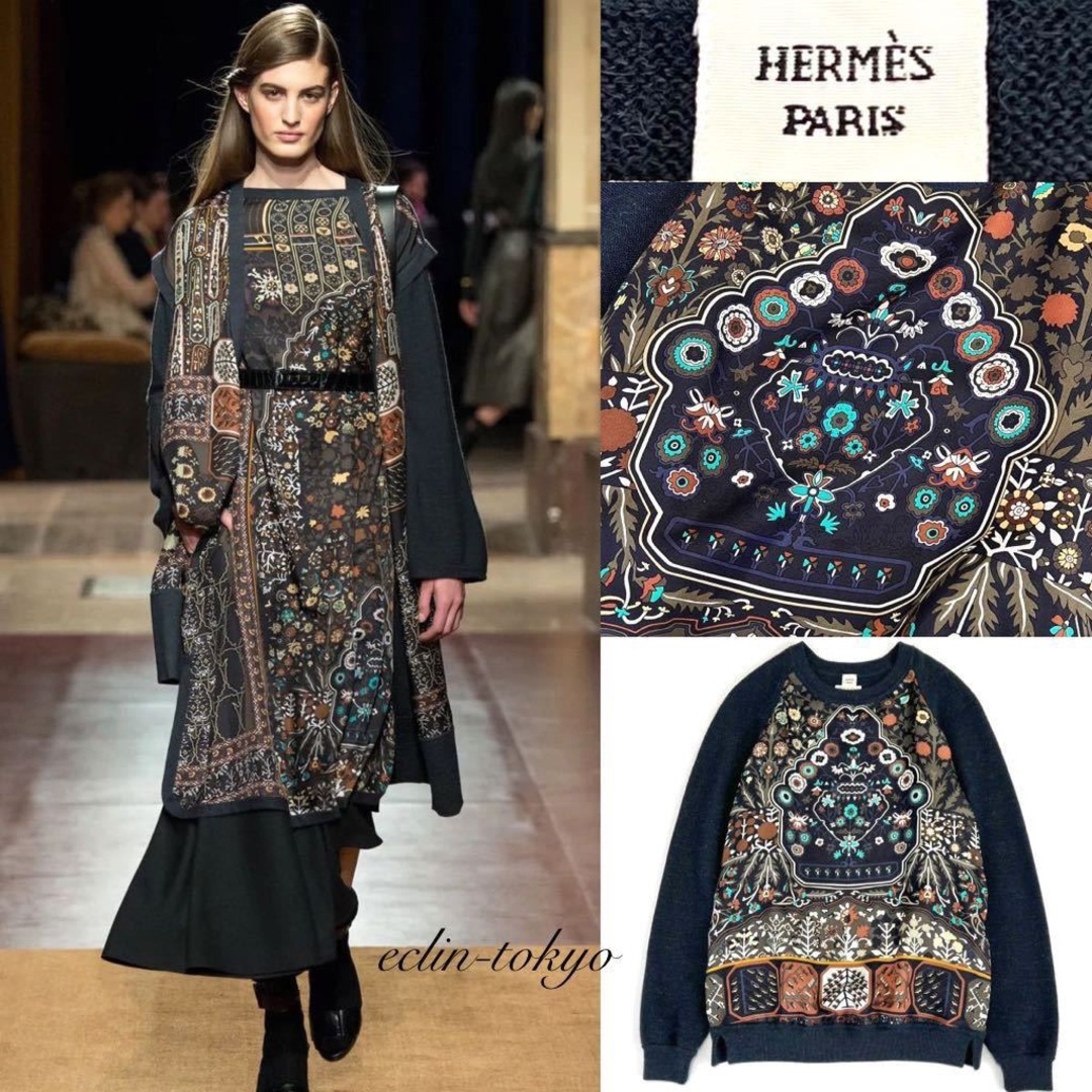 HERMES - 新品同様 HERMES《アラベスク模様》カレ ニット ツイルレーヌ E3832