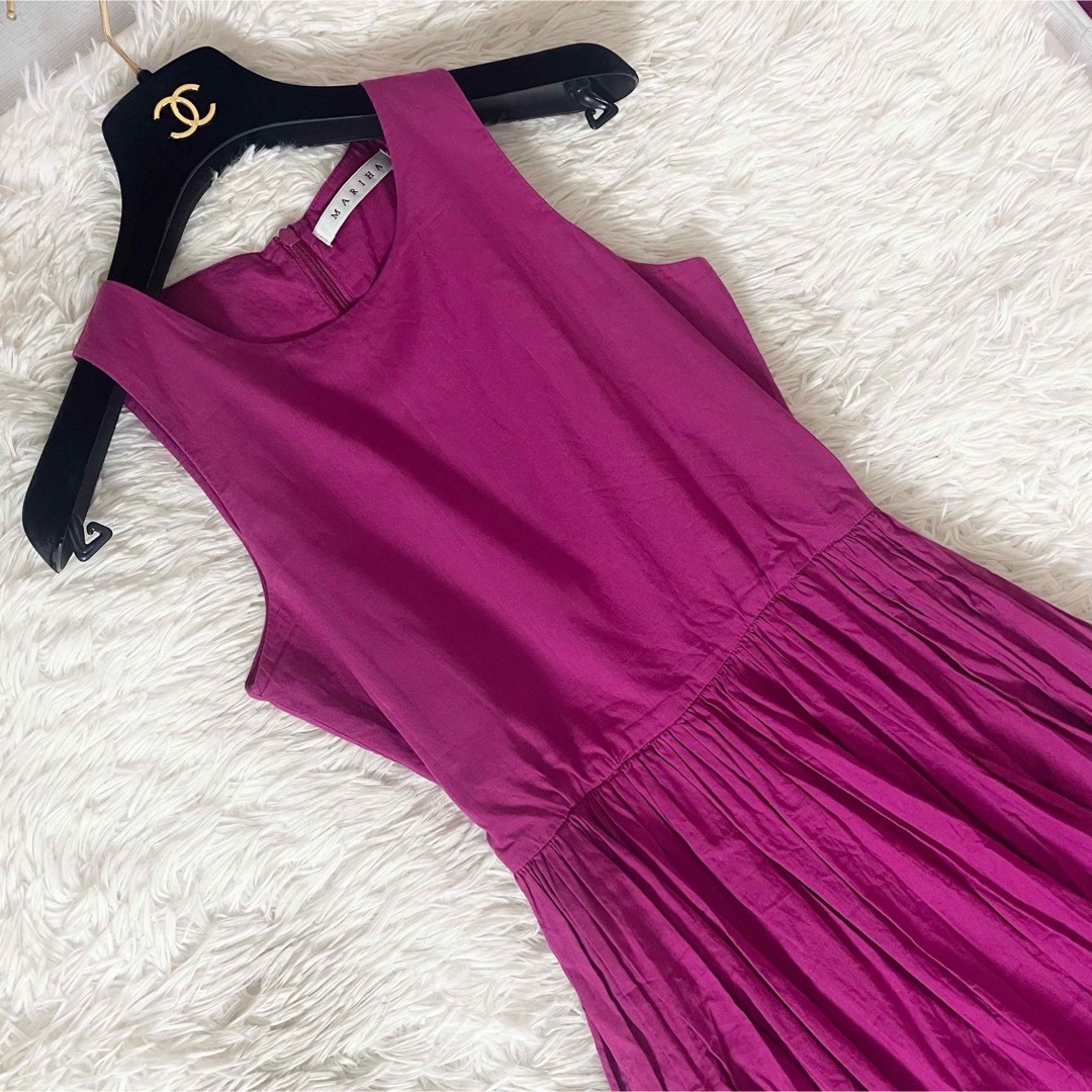 MARIHA　夏のレディのドレス　ノースリーブロングワンピース　フレア　ピンク