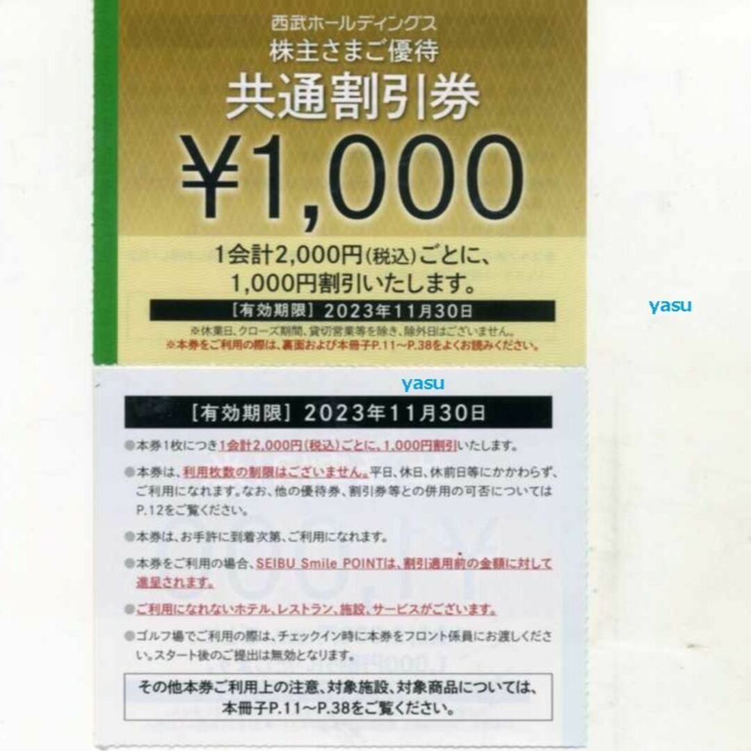 西武HDホールディングス　株主優待　共通割引券　10枚10000円分