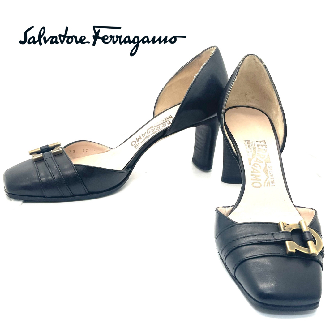 Salvatore Ferragamo(サルヴァトーレフェラガモ)のフェラガモ 23cm セパレートパンプス スクエアトゥー ブラック ★美品 箱付 レディースの靴/シューズ(ハイヒール/パンプス)の商品写真